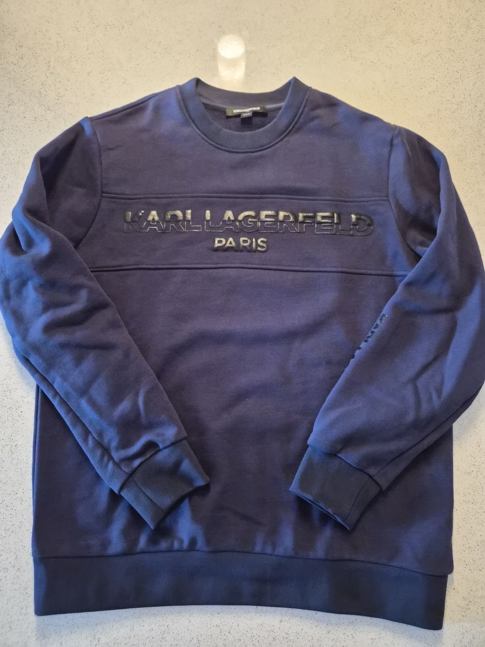 Karl Lagerfeld Navy Blue Embossed Logo Crewneck Sweater